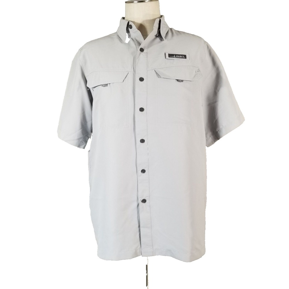 Habit fishing shirt men's medium gray short sleeve Dri-Fit vented outdoor